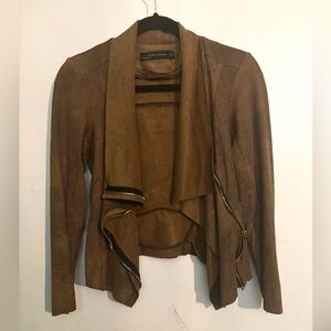 Zara Faux Suede Brown Zip-Front Jacket